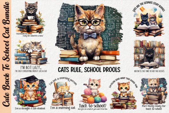 Cute Back to School Cat Bundle
