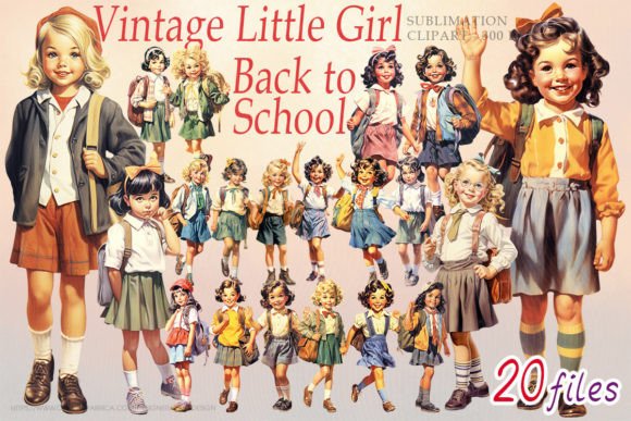 Vintage Little Girl Back to School Retro